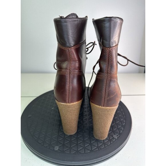 Timberland Glancy Brown Leather Lace Up Ankle Boot A18Z6 Block Heel Womens 8.5 - Picture 4 of 10